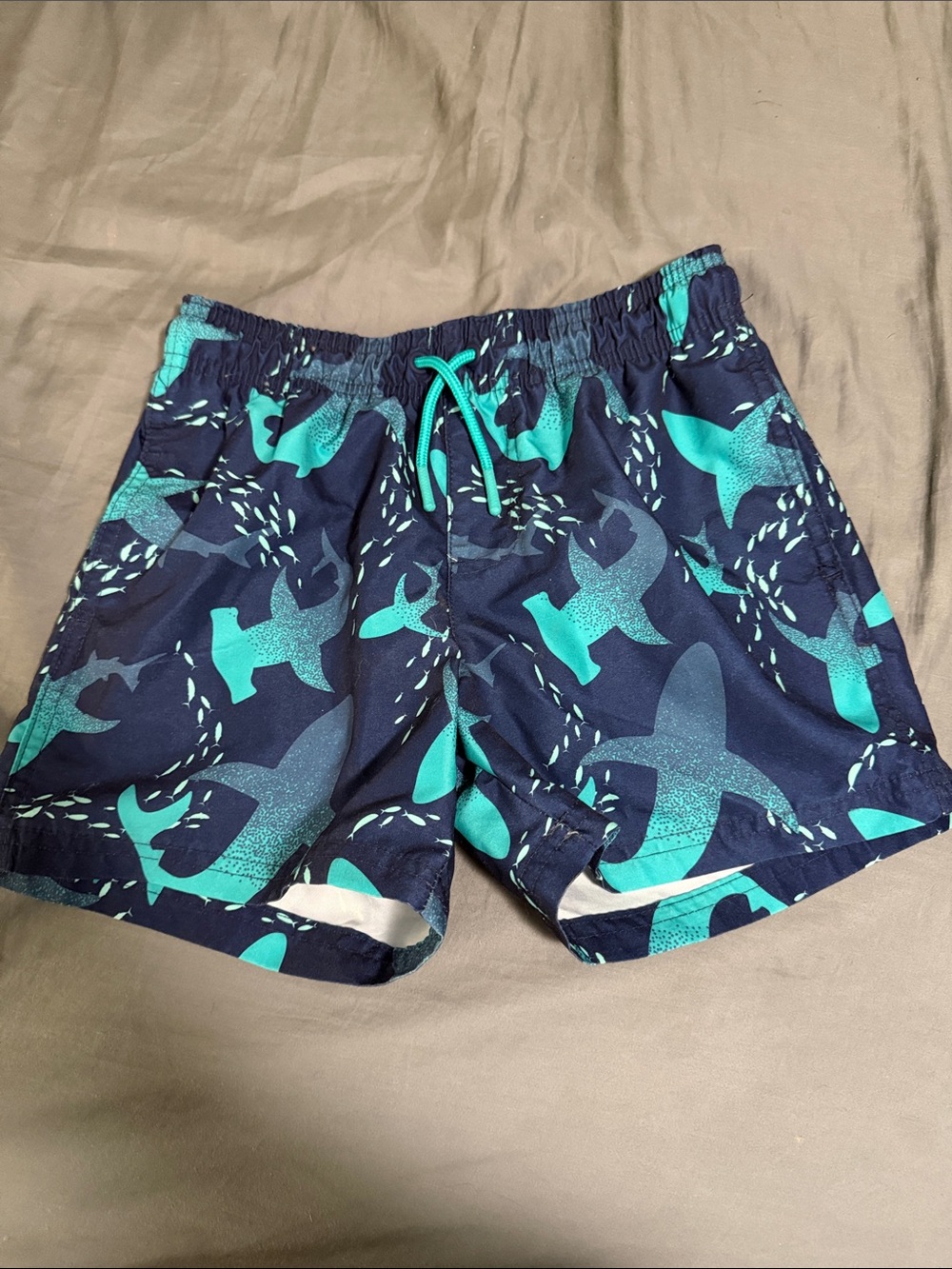 Cat & Jack Navy and Teal Shark-Print Swim Shorts